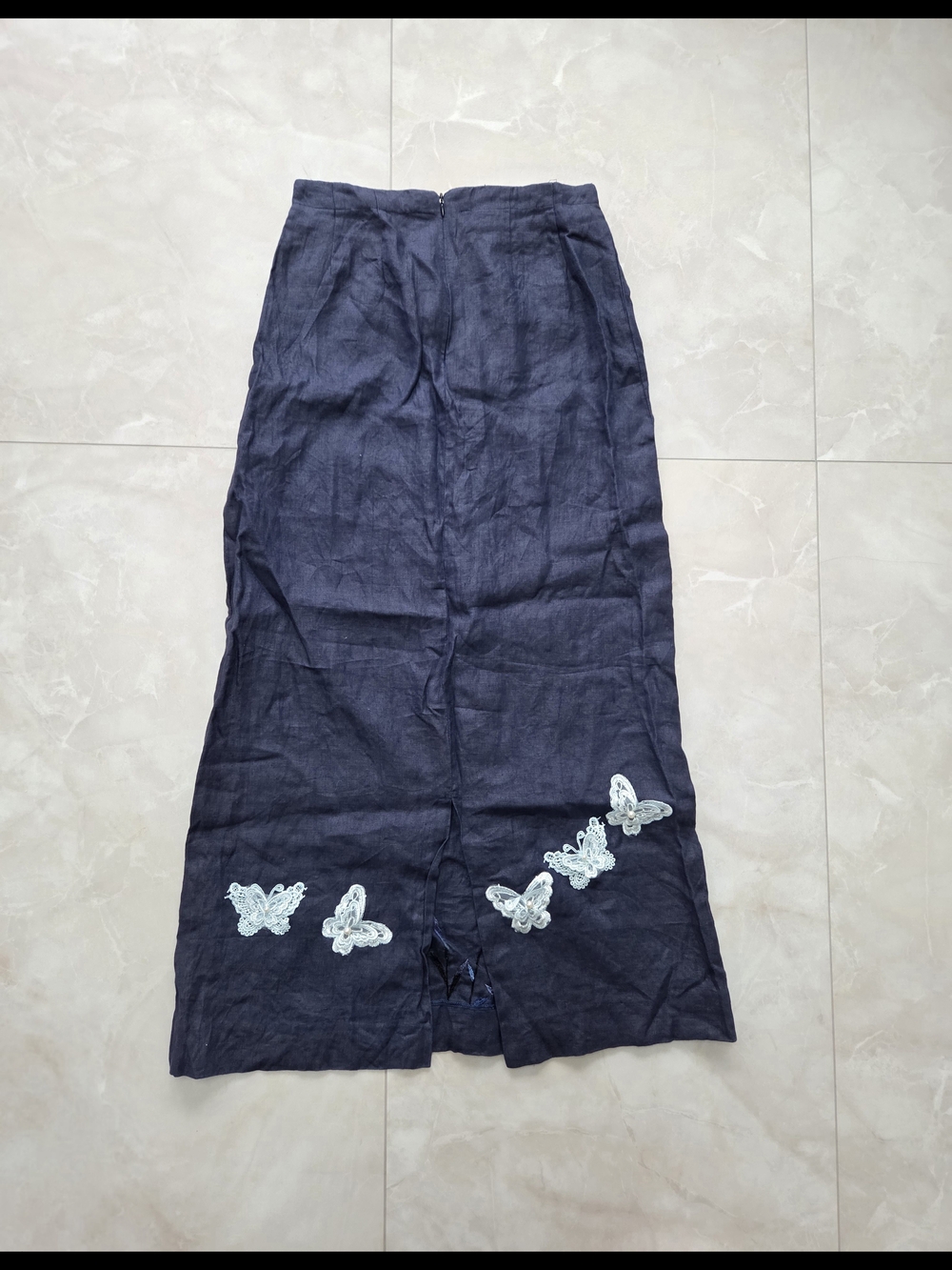 Women's Navy Blue Maxi Skirt with Butterfly Embroidery